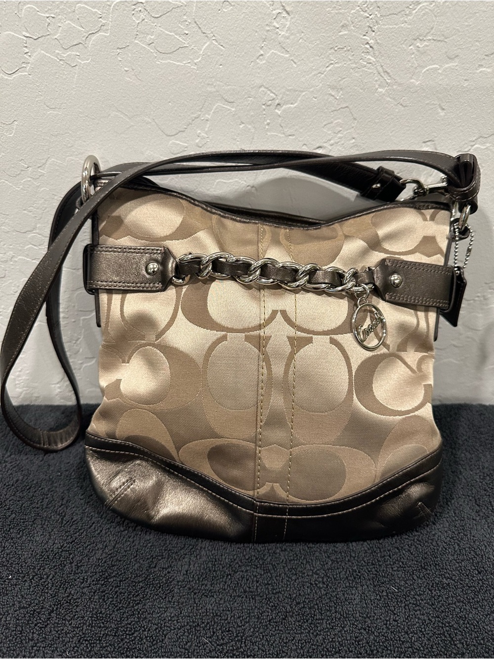 Coach Khaki and Brown Signature Shoulder/crossbody Bag with Chain Accent